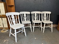 Set Of 4 Dining Chairs Fiddle Back Farmhouse Pine Pained Chairs
