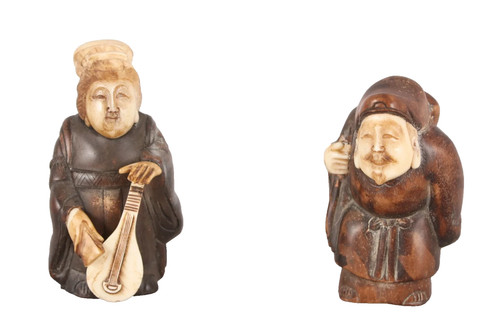Pair antique wood and bone - of,