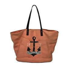 Zara Basic Nautical Beach Tote Bag Orange Large Shoulder Handbag Shopping Summer