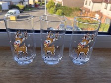 Vintage Reindeer Drinking Glasses X 3
