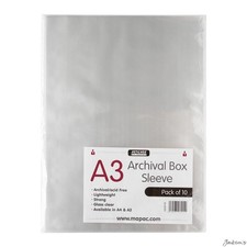 Mapac : Archival Box Sleeve : A3 : Pack of 10 : Clear : No Ring Binder Holes