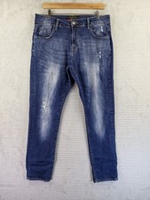 883 Police Jeans Mens Moriarty Slim Fit Navy W34 L31 Tapered Leg Distressed