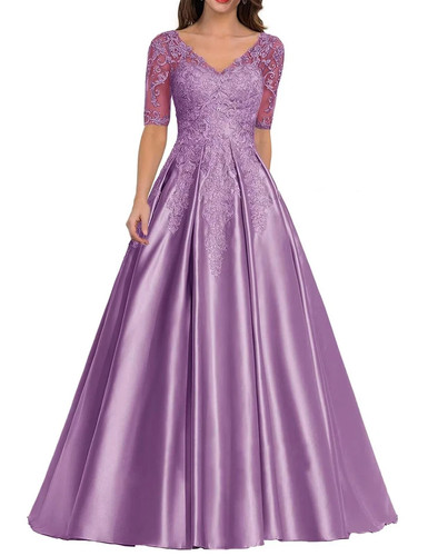 Bride dresses satin neck - satin, v-neck