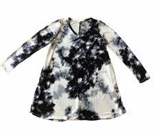 Sew In Love Long Sleeve V Neck Dress Womens Size S Small Gray White Black EUC