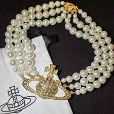 Vivienne Westwood Necklace Triple Pearl Choker Silver and  gold   IN BOX  UK