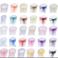 1 10 25 50 100 Organza Sashes Chair Cover Bow Sash BOW  BOWS Wedding Party UK