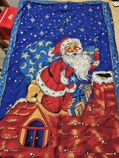 Stunning Vintage Hand Printed/Glittered Cotton Chistmas Present Drawstring Sack