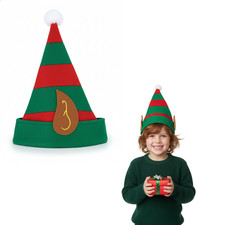 Kids Christmas Elf Hat with Ears | Red & Green Felt Santa Helper Fancy Dress