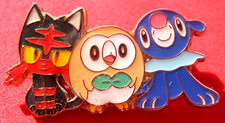 POKEMON METAL PIN BADGE - 2016 - ALOLAN STARTERS - POPPLIO, LITTEN & ROWLETT -VG