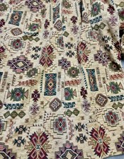 Vintage Mostyns beige red lined curtains Aztec print 58” long x 88” wide