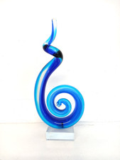 VINTAGE HAND BLOWN GLASS BLUE SWIRL SCULPTURE ABSTRACT ORNAMENT