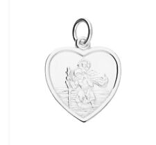 St Christopher Medium Plain Heart Pendant Sterling Silver 925 Charm