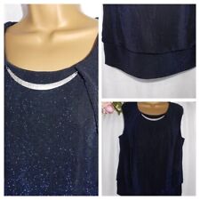 BON MARCHE(4063)LOVELY NAVY BLUE SPARKLY LUREX TOP,NECKLINE DETAIL,SIZE 16/42"