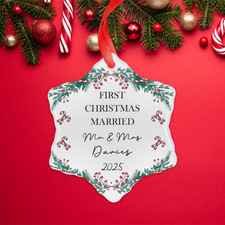 Personalise First Christmas Married Ornament 2025 -Personalised Mr & Mrs  Bauble