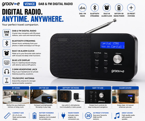 Groov venice portable dab fm - venice,