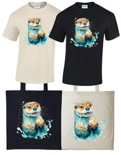 Otter T-Shirt & Bag Set Watercolour Paint Effect🎁 S-2XL Adult 🎁Christmas Gift