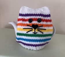 Hand Knit Bright Rainbow/White