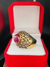 Ruby cabochon ring with white - cabochon,