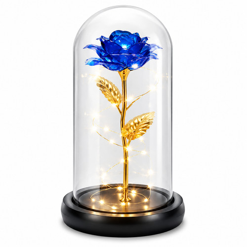 Led rose glass dome - led, decorative