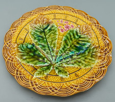 Antique c1890 Villeroy & Boch Chestnut Leaf Majolica plate VGC diameter 20cm