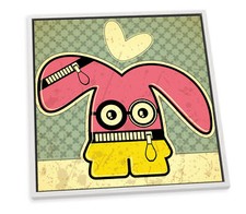 Cartoon Rabbit Character Pink CANVAS FLOATER FRAME Wall Art Square Print