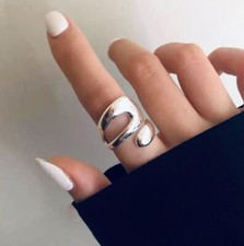 925 Solid Sterling Silver Ring, Chunky Adjustable Ring, Wraparound Ring, Fashion