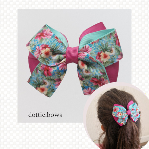 Tropical floral hair bow - tropical, clip