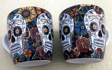 2 x DAY OF THE DEAD WILLIAMS SONOMA 15oz CHINA MUGS FLORAL SUGAR SKULL HALLOWEEN