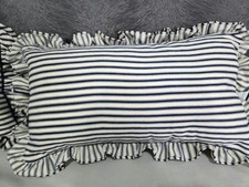 Navy Ticking Stripe Frilled Ruffle Lumbar Cushion Covers