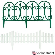 Green &White Garden Border Fence Flexible Plastic Lawn Flower Bed Edging Picket 