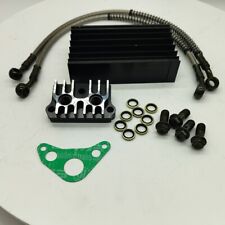 Black CNC Oil Cooler Kit & 425mm Braided Hoses For Pit Bike Engine (Long Hoses)