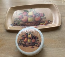 Vintage Wilscombe 4 Luxury Coasters (new) & Matching Tray Sand Fruit Basket
