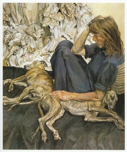 Triple portrait with - portrait, whippets