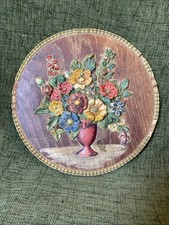 Wooden Wall Plaque Carved Painted 3D Picture Vintage Naive Folk Art E260