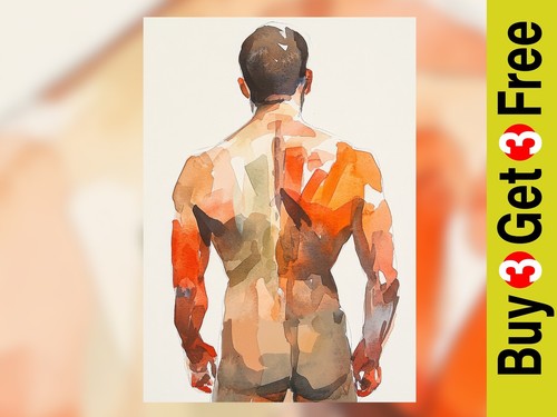 Nude male figure watercolor - male,