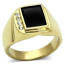 Mens gold onyx ring black cz