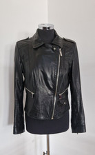 Karen Millen biker jacket size 12 black real leather rock READ pure lined grunge