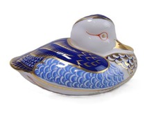 Royal Crown Derby Duck Figurine Bone China Paperweight Blue Gold Ornament