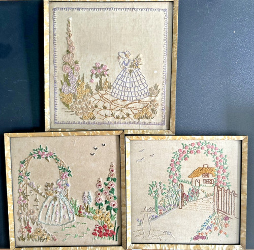 Vintage framed embroidery - x,