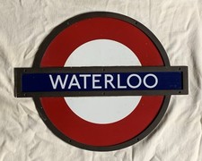 Genuine Early London Underground Enamel Waterloo Sign With Bronze Frame.