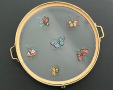 Vintage retro butterfly patterned glass metal dressing table or drinks tray