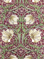 Morris Pimpernel cotton fabric Art Nouveau floral red light lawn