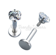 2x Heart Diamond Cut Labret Stud Monroe Lip Silver Ear Nose Cartilage Piercings