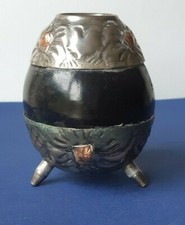Unusual Large Carved Yerba Mate Tea Gourd  - Silver Metal Embellishments 3 feet