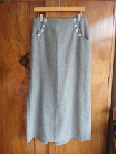 Joyce Ridings Linen Wool Blend long A Line Maxi Skirt 14 Grey Green Herringbone