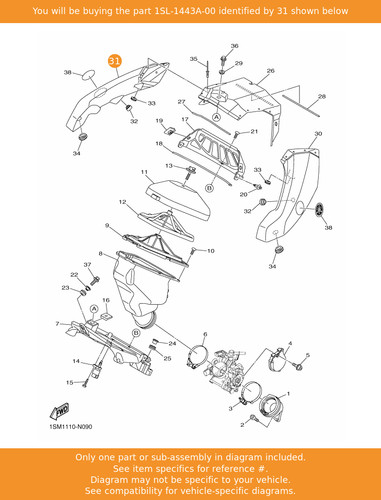 Yamaha duct 1sl - 1sl-1443a-00, oem