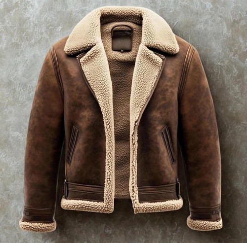 Men brown shearling - brown, leather