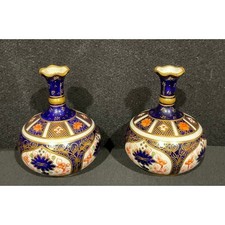 Pair of matching Royal Crown Derby Imari 1128 Bottle Vases 9 cm Circa 1933