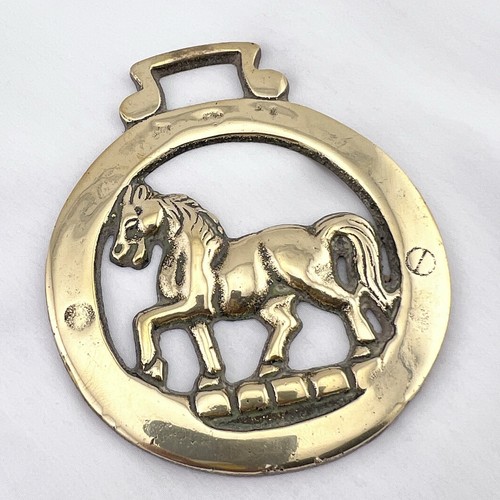 Brass horse medallion antique - horse,
