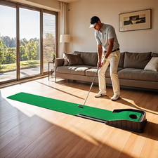 Golf Putting Mat Putting Green Practice Training Aid Auto Ball Return One Hole